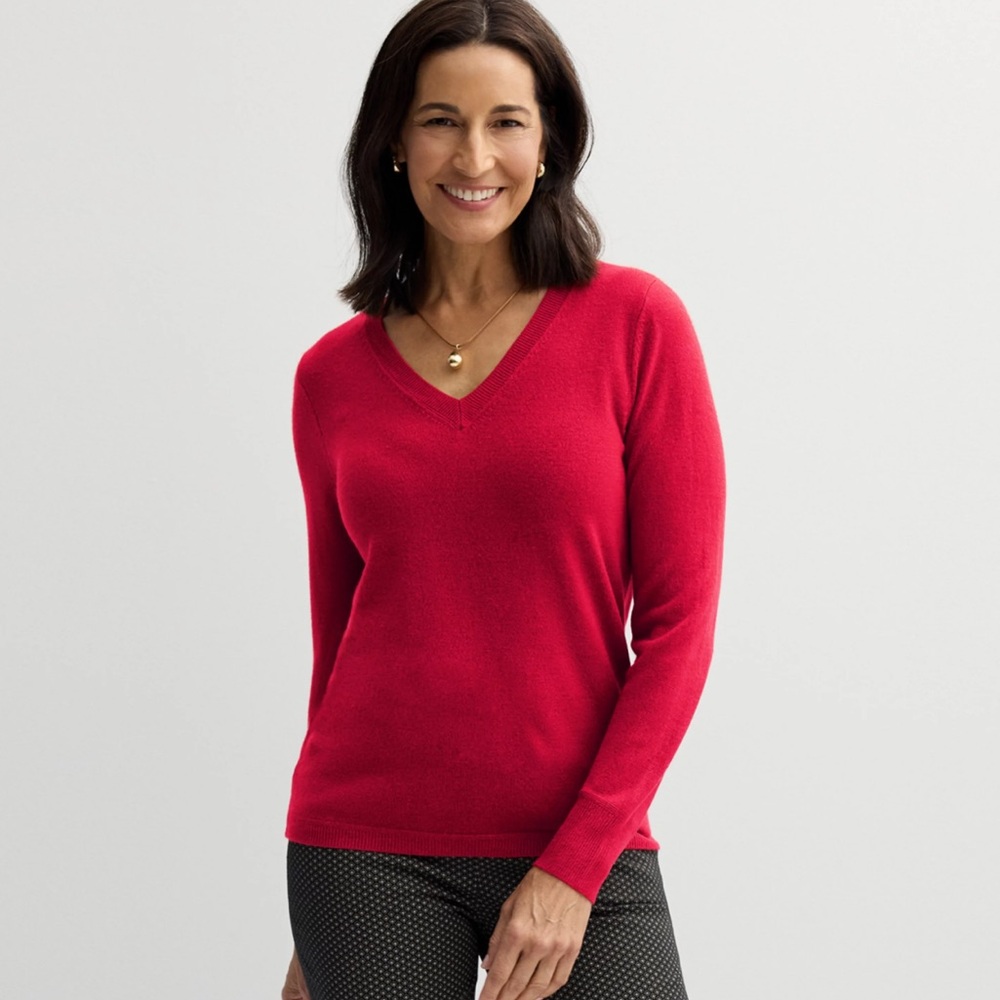 🔴 4/$15 Croft & Barrow Women’s L Classic Red V-Neck Soft Knit Sweater in EUC